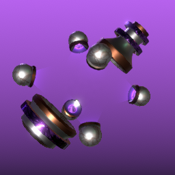 A small metal rod with blue crystals along one of it's faces.