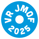 A blue circle torus with a white outline containing the phrase 'VR JMOF 2025' inside.