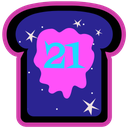 Purple piece of bread with in its center the number 21