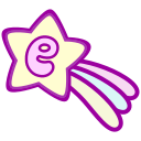A shooting star with a magenta outline and the letter "E" in its center