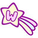 A shooting star with a magenta outline and the letter "W" in its center