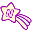 A shooting star with a magenta outline and the letter "N" in its center