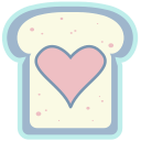 A light blue outline of a piece of bread with a light pink heart in its center
