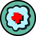 Teal circle with a plus in the center