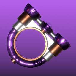 A horse shoe shaped metal pipe with green accents.