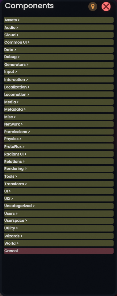 The component attacher menu.