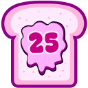 A magenta outline of a piece of bread with pink jam and the number "25" in its center