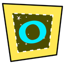 Yellow jagged square with the letter "O" in its center