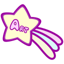 A shooting star with a magenta outline and the word "Art" in its center