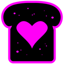 A pink outline of a piece of bread with a heart in its center