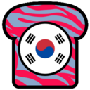 Red and grey piece of bread with the Korean flag in its center