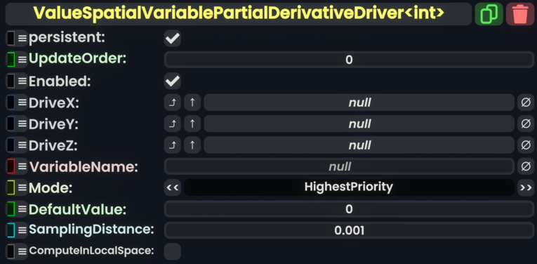 Component:ValueSpatialVariablePartialDerivativeDriver - Resonite Wiki