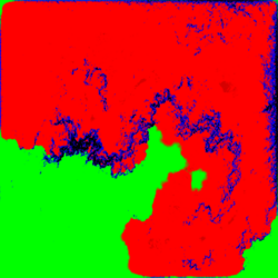 Red green and blue image describing a terrain