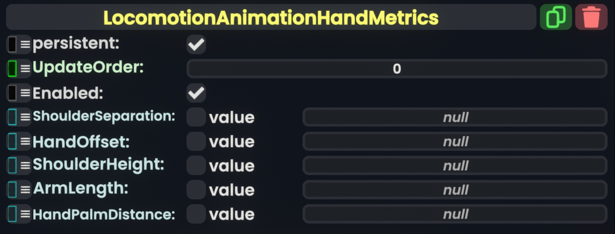 Component:LocomotionAnimationHandMetrics - Resonite Wiki