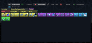 Dashboard "Inventory" tab displaying an in-folder view of the "Tools" folder. Its contents are described below.