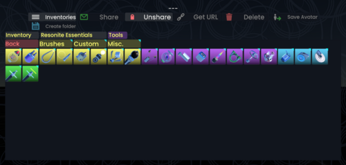 Dashboard "Inventory" tab displaying an in-folder view of the "Tools" folder. Its contents are described below