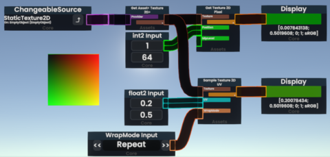 Example of GetTexture2DPixel And SampleTexture2DUV sampling color from a generated UV texture