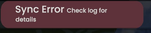 A facet reading "Sync Error. Check log file for details"