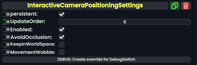 Component:InteractiveCameraPositioningSettings - Resonite Wiki