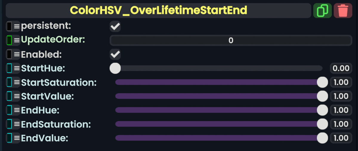 Component:ColorHSV OverLifetimeStartEnd - Resonite Wiki