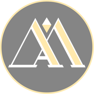The Metaverse Academia logo. A grey circle with yellow outline with a large yellow "M" character in the middle.