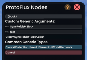 a node browser set to the clear node, collection field is filled in with sync ref list with type slot, and value field is filled in with slot
