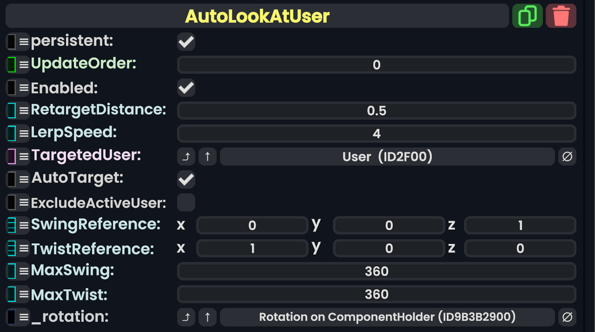 Component:AutoLookAtUser - Resonite Wiki
