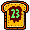 Yellow piece of bread with the number "23" in its center