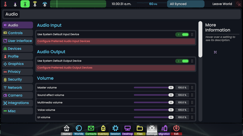 An image of the new settings menu, at the top are the "breadcrumbs" which show where you are currently located.