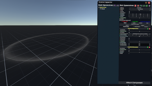 A glowing spawn circle next to an inspector showing it's hierarchy.