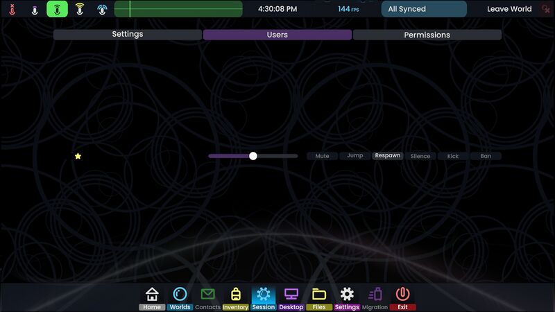 Dashboard on the "Session" tab with "Users" selected at the top, showing a list of all users in the session with action buttons described below.