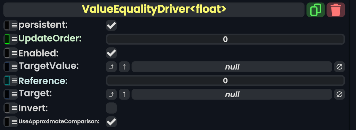 Component:ValueEqualityDriver - Resonite Wiki