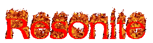Animated flaming text of the word "Resonite"